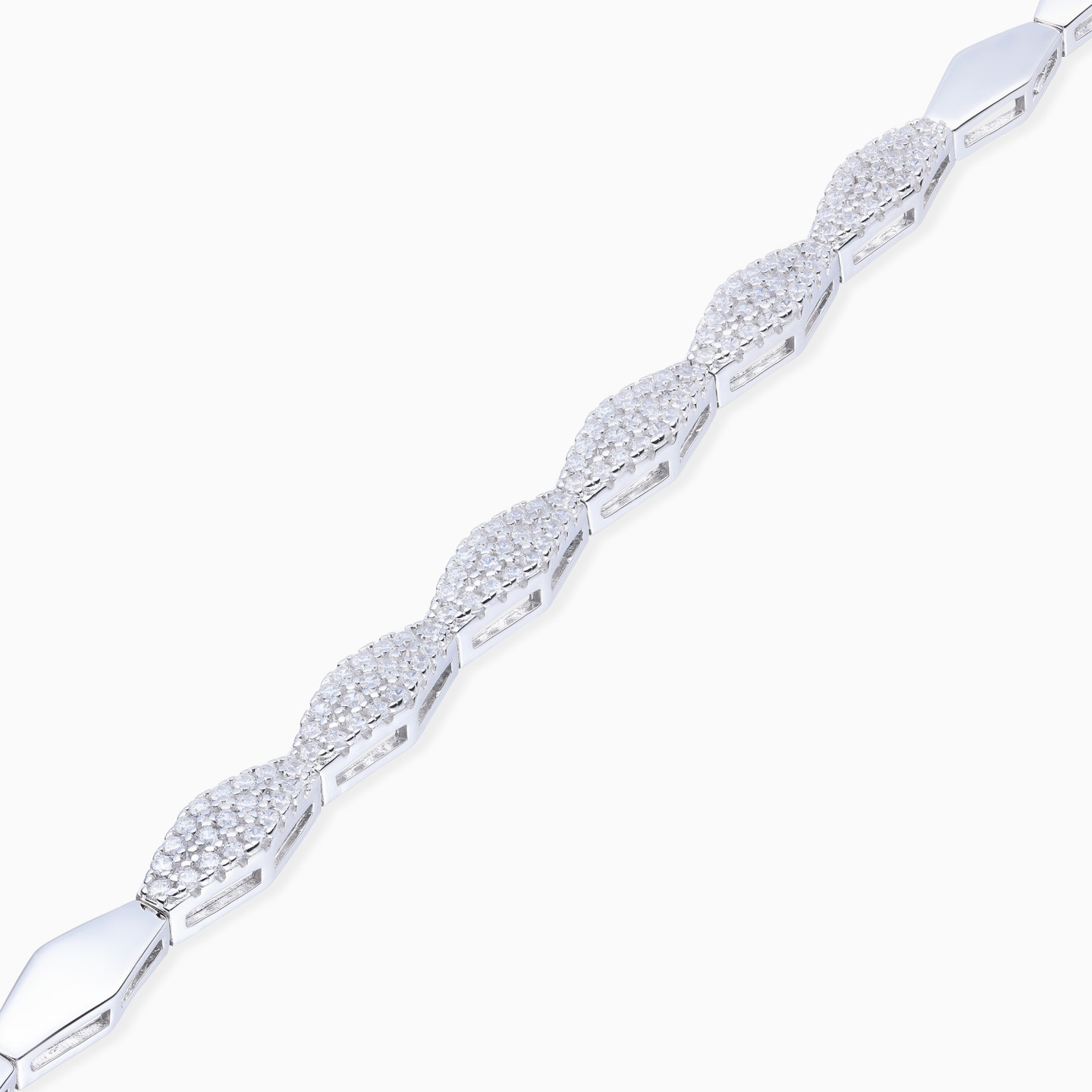 Hexagon Clear Stone Sterling Silver Chain Bracelet | L'azurde KSA